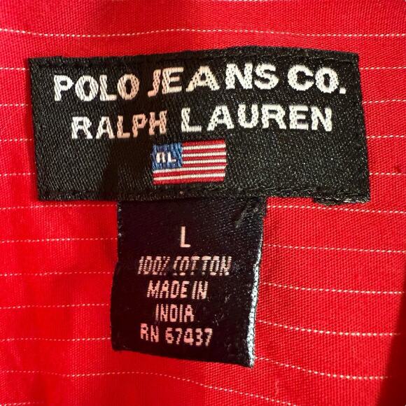Vtg Polo Jeans Co Ralph Lauren Pinstripe Button Up Shirt Red Women's L Preppy - Picture 7 of 13